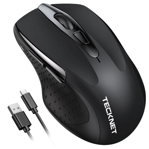 TECKNET TK-MS009 Souris sans fil ergonomique et silencieuse - 6 DPI - rechargeable - Noir