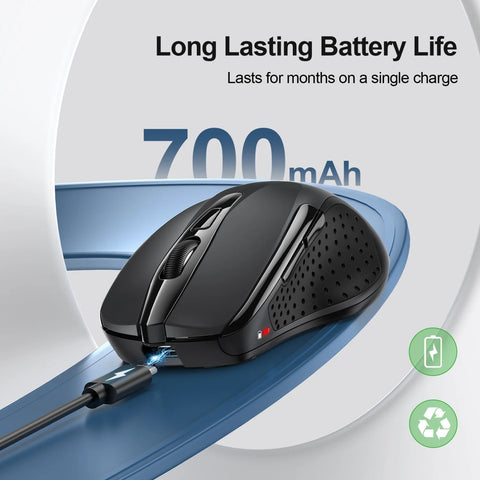 TECKNET TK-MS009 Souris sans fil ergonomique et silencieuse - 6 DPI - rechargeable - Noir