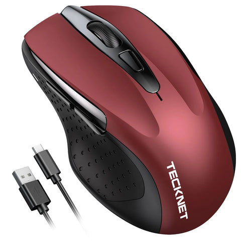 TECKNET TK-MS009 Souris sans fil ergonomique silencieuse - 6 DPI -rechargeable - Rouge