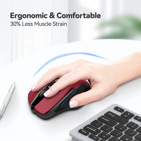 TECKNET TK-MS009 Souris sans fil ergonomique silencieuse - 6 DPI -rechargeable - Rouge
