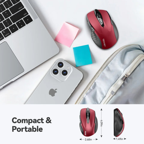 TECKNET TK-MS009 Souris sans fil ergonomique silencieuse - 6 DPI -rechargeable - Rouge