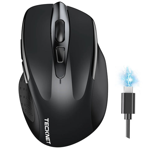 TECKNET TK-MS317 Souris ergonomique sans fil - silencieuse et rechargeable - Noir