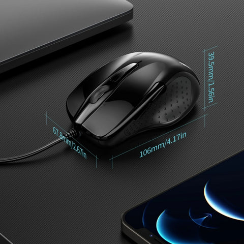 TECKNET UM013 Souris filaire ergonomique silencieuse - 4 DPI réglables - Noir