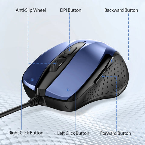 TECKNET UM013 Souris Filaire Ergonomique - 4 DPI durable anti-dérapante Confortable - Bleu