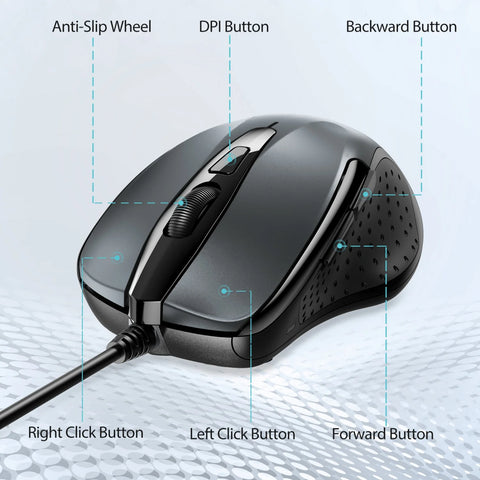 TECKNET UM013 Souris Filaire Ergonomique - 4 DPI durable anti-dérapante Confortable - Gris