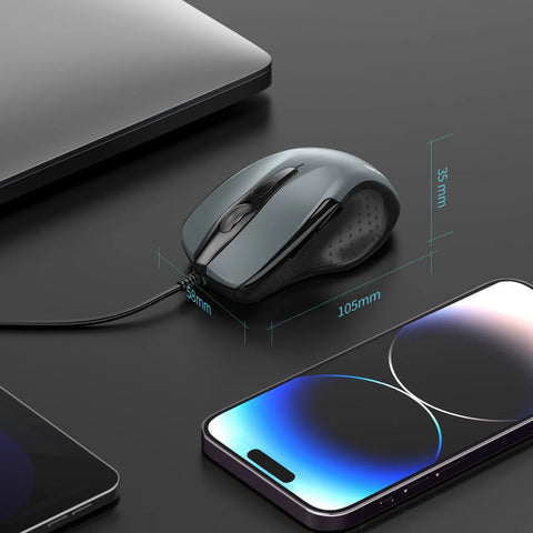TECKNET UM013 Souris Filaire Ergonomique - 4 DPI durable anti-dérapante Confortable - Gris