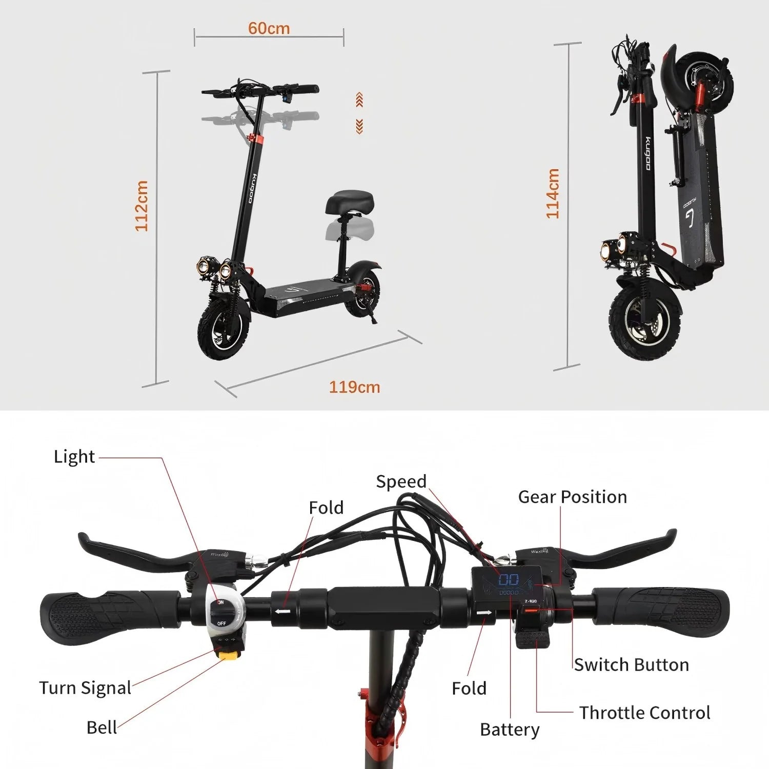 KUGOO M4 PRO Trottinette Électrique - 500W Pneus de 10 pouces Sièges Amovibles Pliable - Noir