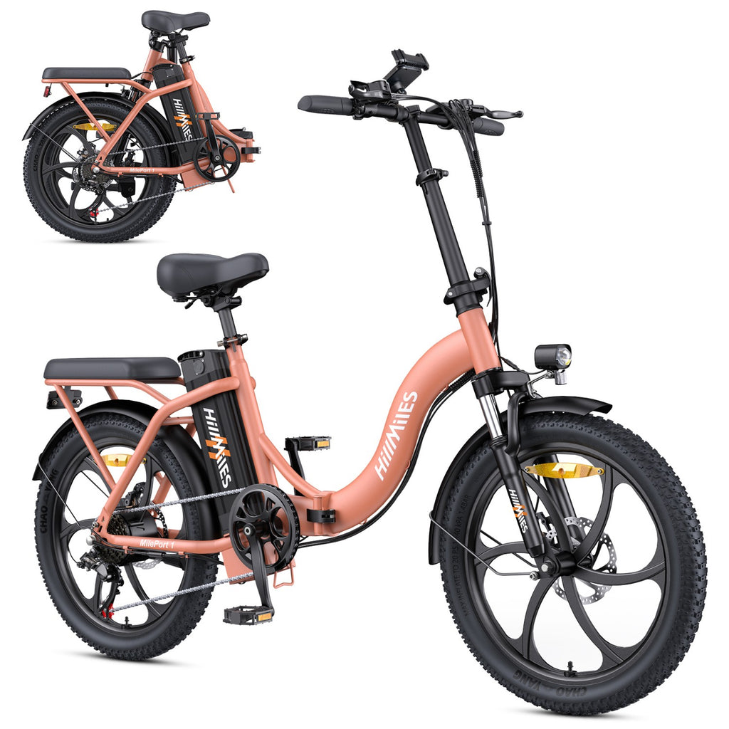 Vélo Électrique HillMiles MilePort 1 - 250W Moteur 36V13Ah Batterie Pneus 20 Pouces Freins à Disques Mécaniques - Rouge