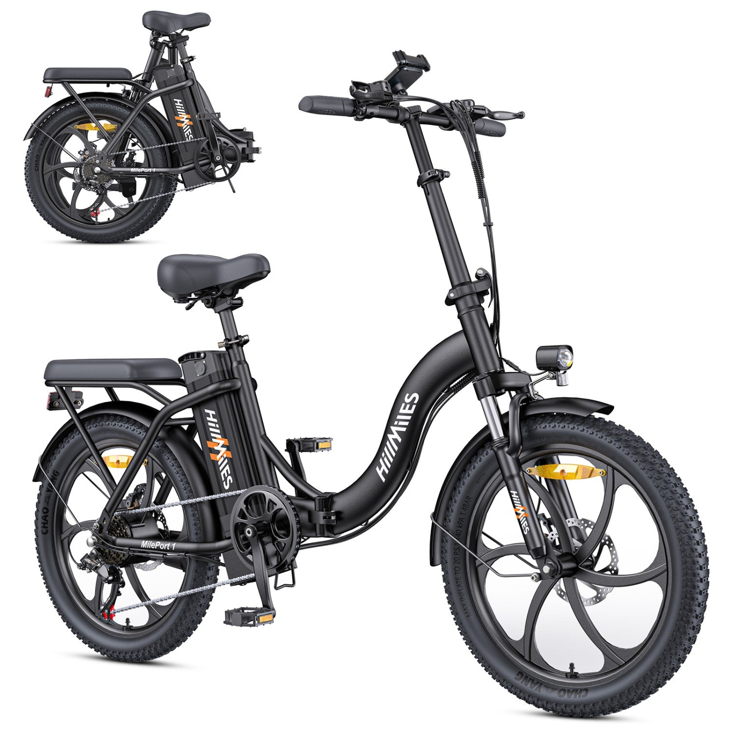 Vélo Électrique HillMiles MilePort 1 - 250W Moteur 36V13Ah Batterie Pneus 20 Pouces Freins à Disques Mécaniques - Noir