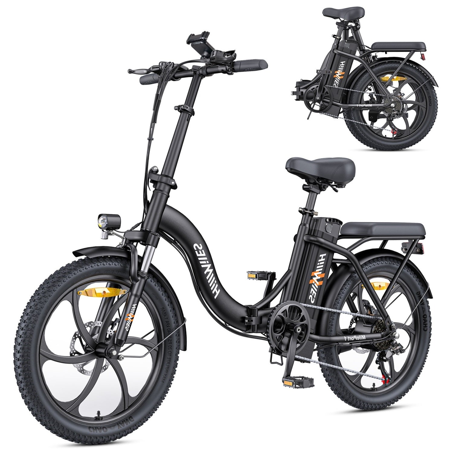 Vélo Électrique HillMiles MilePort 1 - 250W Moteur 36V13Ah Batterie Pneus 20 Pouces Freins à Disques Mécaniques - Noir