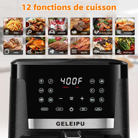 Friteuse sans Huile GELEIPU-DL27 - Puissance 1800W Capacité 7L 12 Modes de Cuisson - Noir