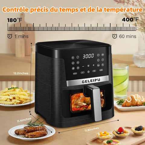 Friteuse sans Huile GELEIPU-DL27 - Puissance 1800W Capacité 7L 12 Modes de Cuisson - Noir