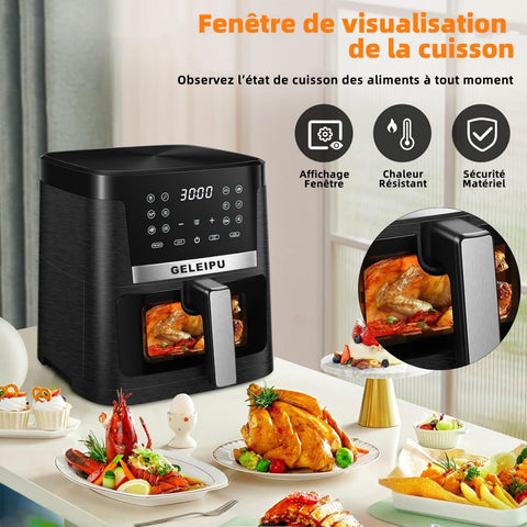 Friteuse sans Huile GELEIPU-DL27 - Puissance 1800W Capacité 7L 12 Modes de Cuisson - Noir