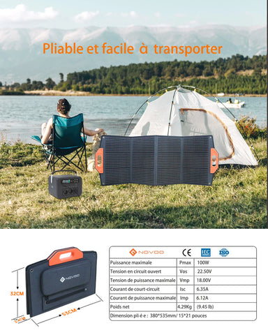 NOVOO 100W panneau solaire portable chargeur de batterie solaire pliable