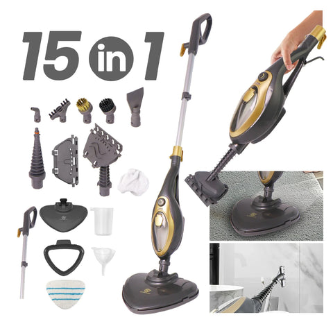 SUPERLEX SSP002DE Balai Nettoyeur Vapeur Portable - Puissance 1500W Réservoir 380ML 15min Vapeur Chauffe 25s - Gris doré