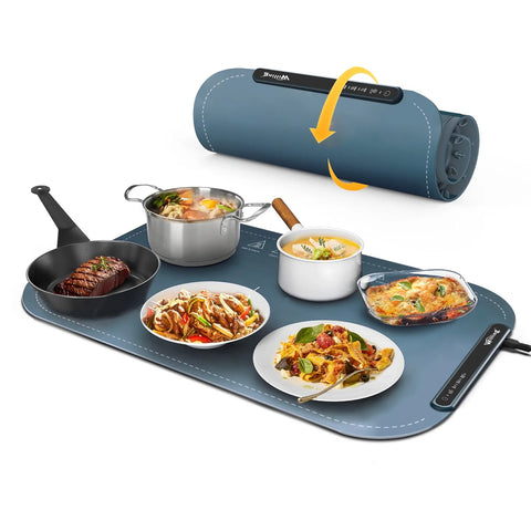 Willing BW614 Plateau chauffant électrique portable avec revêtement nano - 250 W pliable 3 niveaux de puissance facile à nettoyer - Bleu
