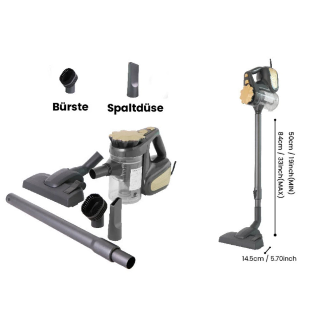 SUPERLEX SVC007DE Aspirateur Sans Fil -  Puissance 600W 16KPA Aspiration Filtre HEPA - Gris or