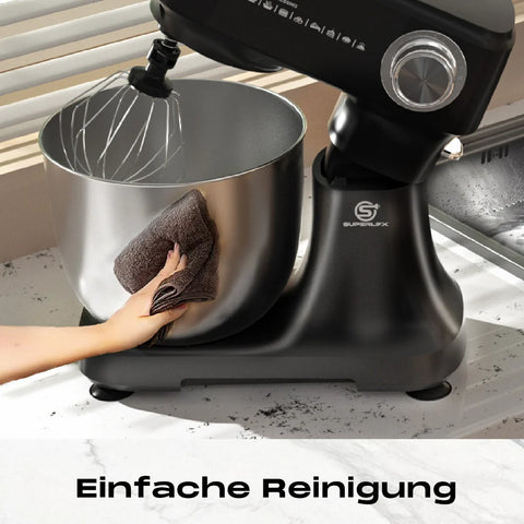 SUPERLEX SSM001DE Cuisine robot pâtissier - Moteur 800W 4.5L Capacité 10 vitesses Cuvette en acier SUS304 - Noir