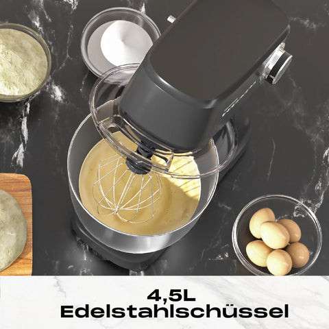 SUPERLEX SSM001DE Cuisine robot pâtissier - Moteur 800W 4.5L Capacité 10 vitesses Cuvette en acier SUS304 - Noir