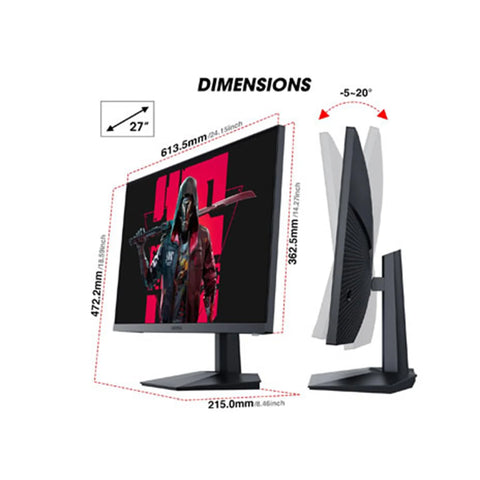 KOORUI GN02 Écran PC Jeu - 27 pouces Résolution Full HD 1920*1080 Fréquence Rafraîchissement 240Hz Réponse 1MS Dalle VA Angle 178° - Noir