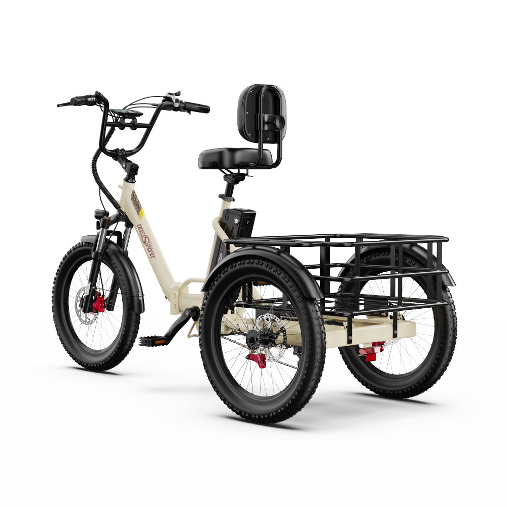 Tricycle Électrique ONESPORT OT30 PRO - Moteur 500W Batterie 48V18AH Pneus De 20 Pouces Freins à Disque – Beige