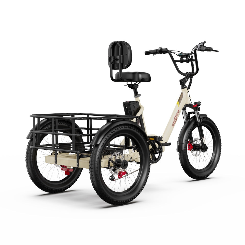 Tricycle Électrique ONESPORT OT30 PRO - Moteur 500W Batterie 48V18AH Pneus De 20 Pouces Freins à Disque – Beige