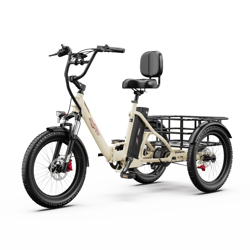 Tricycle Électrique ONESPORT OT30 PRO - Moteur 500W Batterie 48V18AH Pneus De 20 Pouces Freins à Disque – Beige
