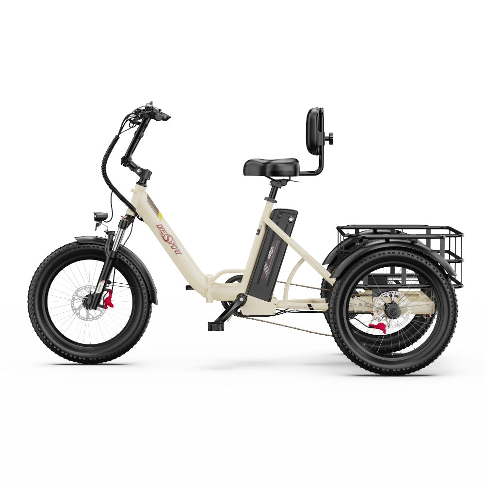 Tricycle Électrique ONESPORT OT30 PRO - Moteur 500W Batterie 48V18AH Pneus De 20 Pouces Freins à Disque – Beige
