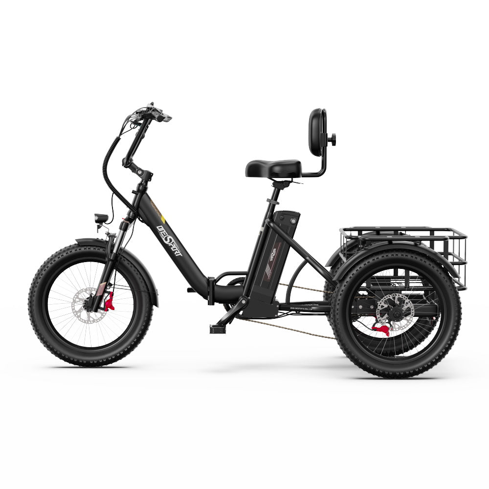 Tricycle Électrique ONESPORT OT30 PRO - Moteur 500W Batterie 48V18AH Pneus De 20 Pouces Freins à Disque – Noir