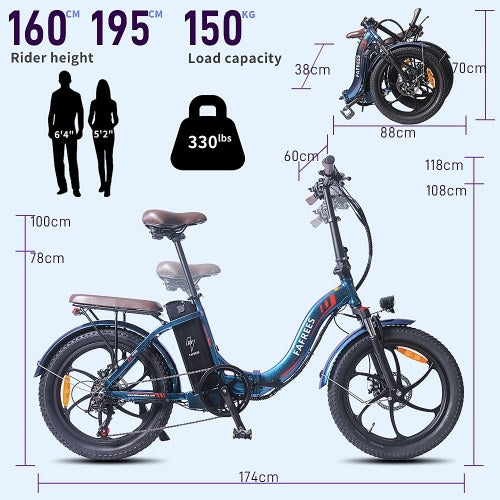 Vélo électrique FAFREES F20 Pro 250W - Autonomie 80 km - Freins à disque - Bleu Éclatant