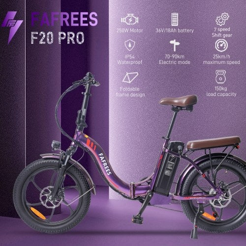 Vélo électrique FAFREES F20 Pro 250W - Autonomie 80 km - Freins à disque - Violet Éclatant