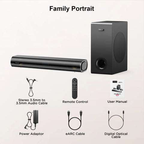 Barre de son Hiwill A21 2.1 Dolby Atmos 200W TV Home Cinéma - Avec Caisson 5.25" Filaire - Noir