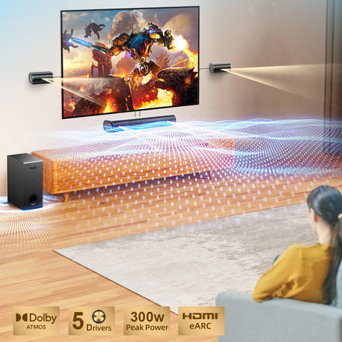 Barre de Son Hiwill A41 4.1 Dolby Surround - Puissance 300W Avec Caisson 5.25" Pour la Télévision - Noir
