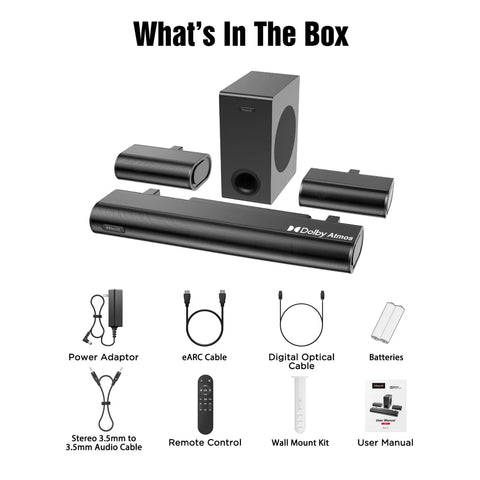 Barre de Son Hiwill A41 4.1 Dolby Surround - Puissance 300W Avec Caisson 5.25" Pour la Télévision - Noir