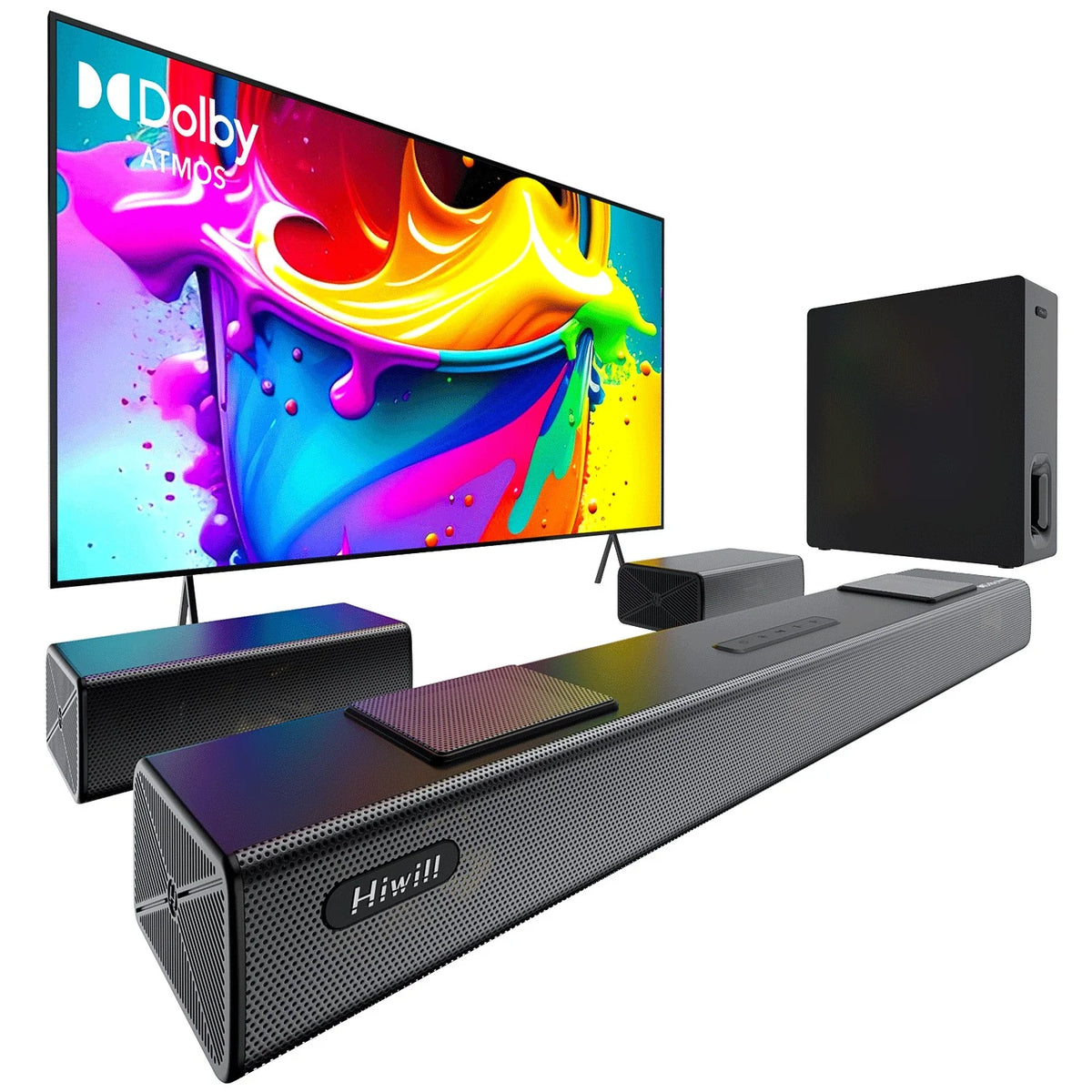 Hiwill A512 Barre de son 5.1.2CH 450W Dolby Atmos - Caisson 6.5" Sans Fil - Noir