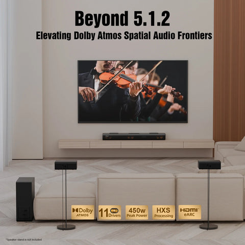 Hiwill A512 Barre de son 5.1.2CH 450W Dolby Atmos - Caisson 6.5" Sans Fil - Noir