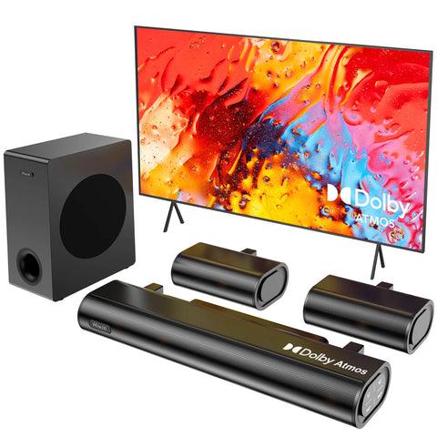Hiwill A51 Barre de Son TV 5.1 Dolby - 380W Avec Caisson 5,25" 2 Enceintes Surround - Noir