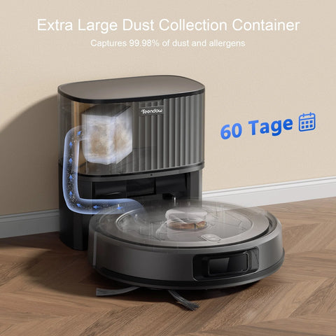 Robot Aspirateur Teendow D10S MAX - 4500Pa Batterie 2600mAh 180min Silencieux 70dB 300ML+260ML - Noir
