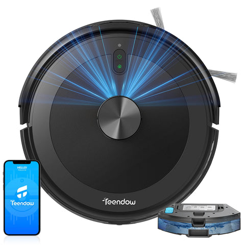 Aspirateur robot Teendow D10S Plus - Puissance d'aspiration 5000 Pa, batterie 3200 mAh, réservoir de 300 ml, autonomie 180 minutes, silencieux 70 dB - Noir