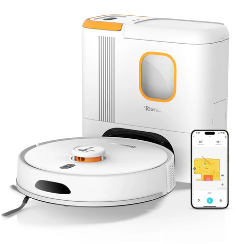 Robot Aspirateur Teendow D20S MAX+  - 6000Pa Batterie 5000mAh d'autonomie 180min Silencieux 70dB 250ML+250ML  - Blanc