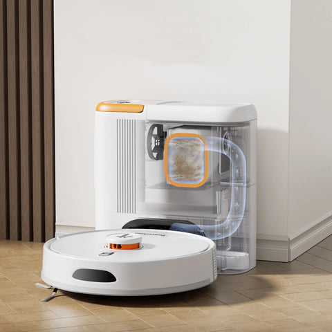 Robot Aspirateur Teendow D20S MAX+  - 6000Pa Batterie 5000mAh d'autonomie 180min Silencieux 70dB 250ML+250ML  - Blanc