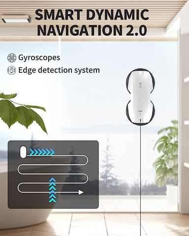 Fmart T8Pro Robot Laveur de Vitre, Robot Nettoyeur vitre Automatique,3800pa de Aspiration puissante, Triple système de sécurité, Robot Lave vitre à télécommande, 12 Chiffons, Blanc