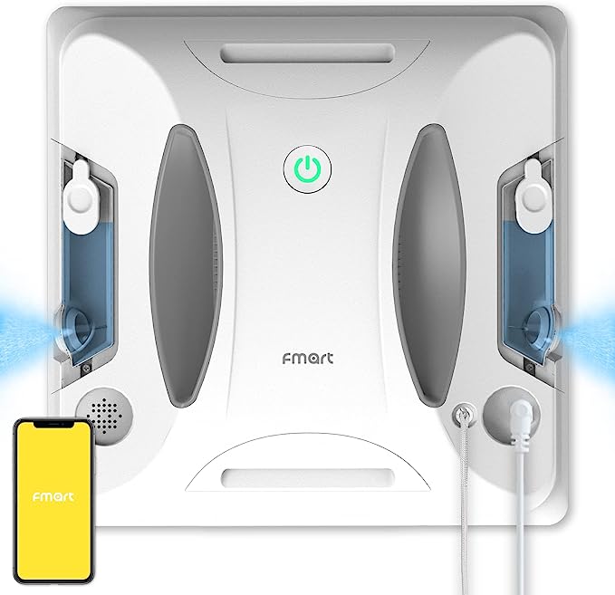 Fmart W6 Robot Laveur de vitres avec Fonction de pulvérisation,Robot Lave vitre Automatique, puissante Puissance d'aspiration de 3800pa, réservoir d'eau de 50ml, contrôle APP
