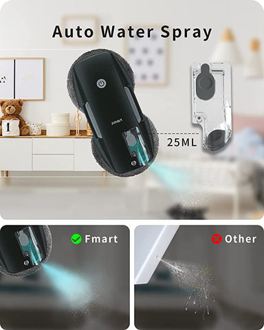 Fmart T9 Robot Laveur de Vitre,Noir,Laveur de vitre Automatique, 3800pa de Aspiration puissante, Triple système de sécurité, Robot Nettoyeur vitre à télécommande
