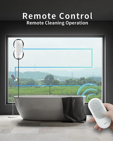 Fmart T8Pro Robot Laveur de Vitre, Robot Nettoyeur vitre Automatique,3800pa de Aspiration puissante, Triple système de sécurité, Robot Lave vitre à télécommande, 12 Chiffons, Blanc