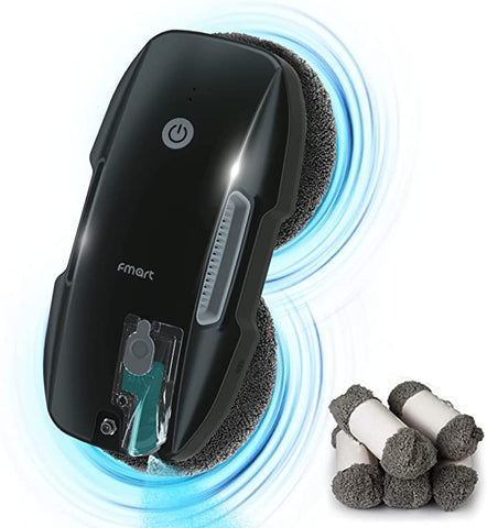 Fmart T9 Robot Laveur de Vitre,Noir,Laveur de vitre Automatique, 3800pa de Aspiration puissante, Triple système de sécurité, Robot Nettoyeur vitre à télécommande