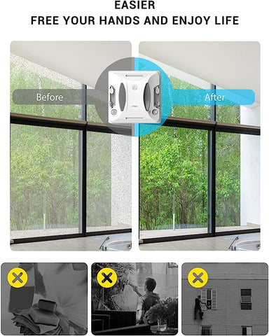 Fmart W6 Robot Laveur de vitres avec Fonction de pulvérisation,Robot Lave vitre Automatique, puissante Puissance d'aspiration de 3800pa, réservoir d'eau de 50ml, contrôle APP