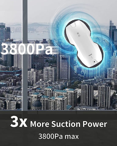 Fmart T8Pro Robot Laveur de Vitre, Robot Nettoyeur vitre Automatique,3800pa de Aspiration puissante, Triple système de sécurité, Robot Lave vitre à télécommande, 12 Chiffons, Blanc