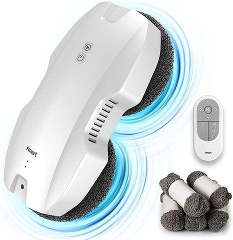 Fmart T8Pro Robot Laveur de Vitre, Robot Nettoyeur vitre Automatique,3800pa de Aspiration puissante, Triple système de sécurité, Robot Lave vitre à télécommande, 12 Chiffons, Blanc