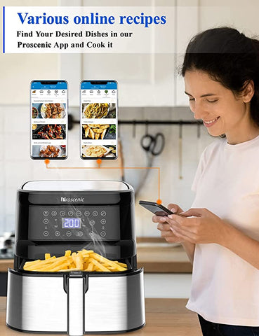 Proscenic T21 Friteuse à air,Friteuse sans huile, 5,5L AirFryer, écran LED tactile, Commande intelligente par APP&Alexa, 8 Programmes prédéfinis